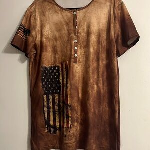 American flag T shirt M  Brown/Tan